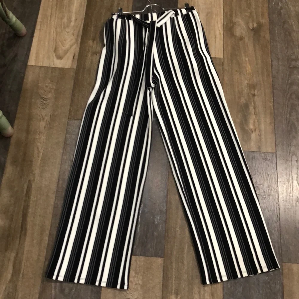 Cato Black White Striped Wide Leg Dress Pants XS New
